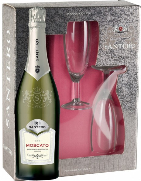 Игристое вино Santero, Moscato, gift box with 2 glasses